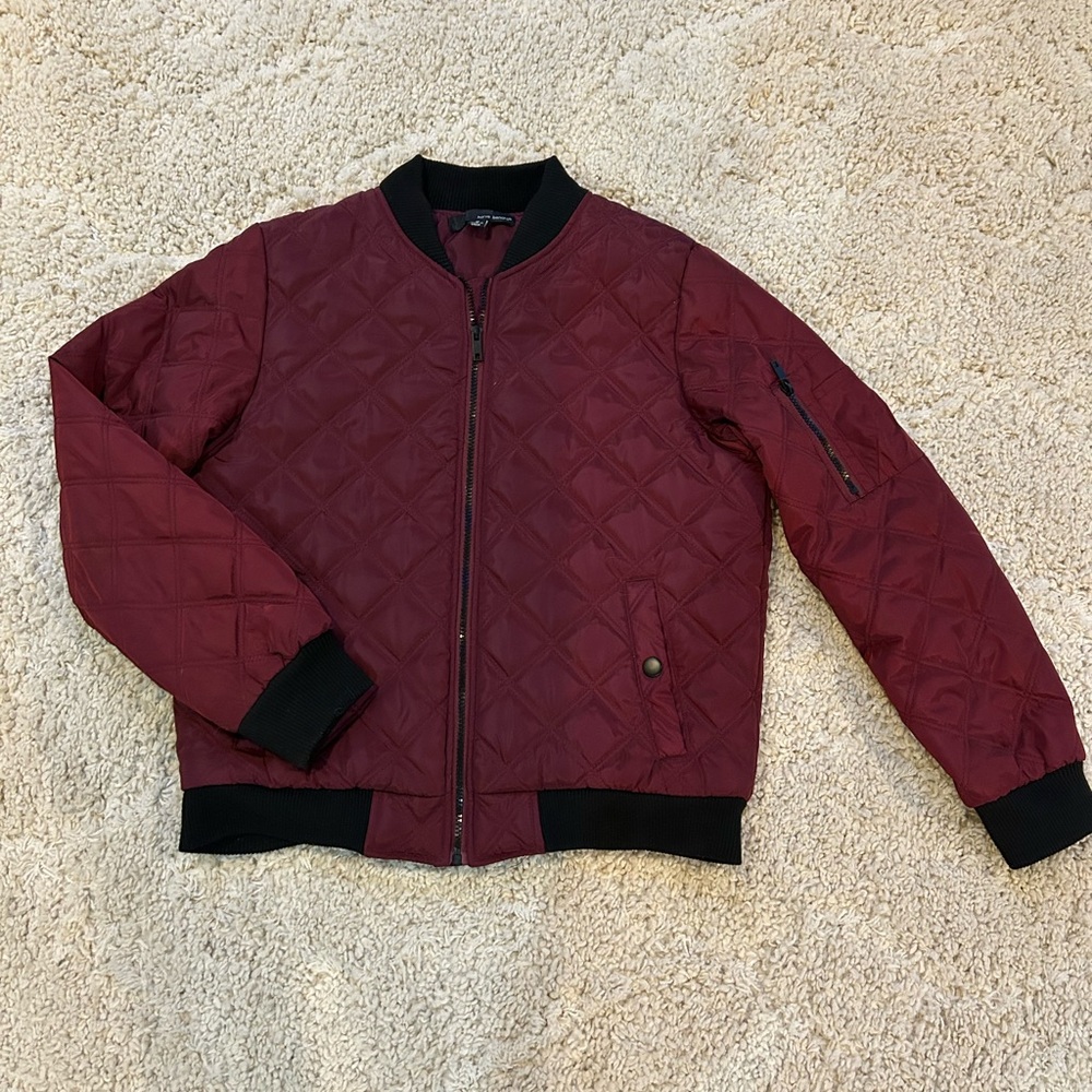 Harvé Benard Quilted Bomber Jacket Burgundy Zip Front Size M